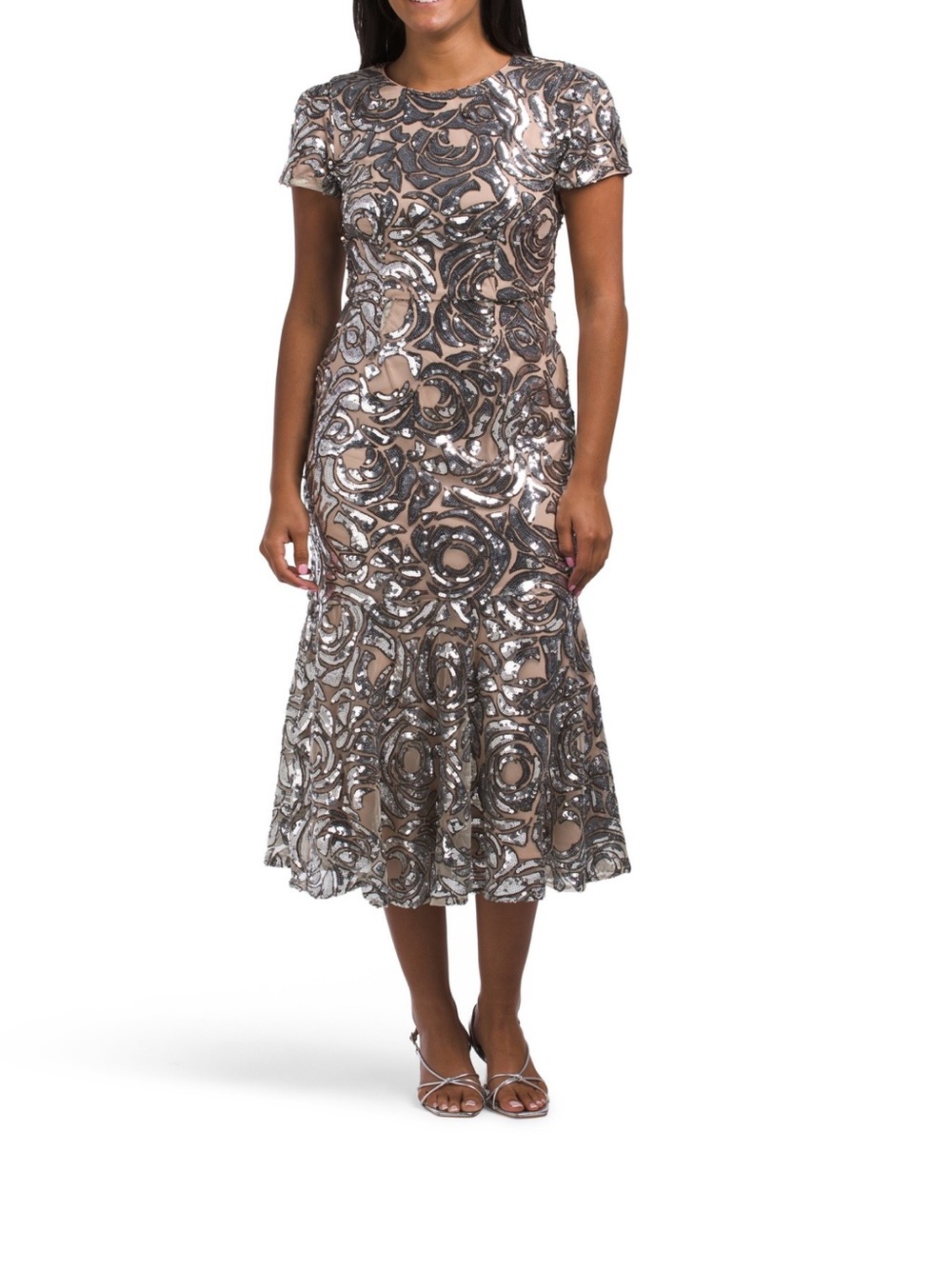 NWT Sam Edelman Silver Sequin & Nude Midi Dress size 6